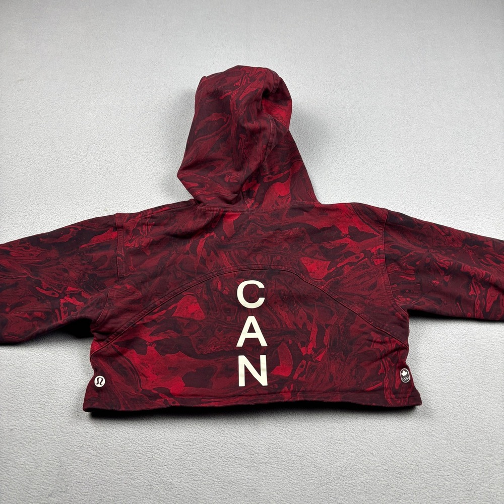 Lululemon Team Canada All Yours Cropped Hoodie Womens Red Marble Swirl Olympic - Picture 4 of 5